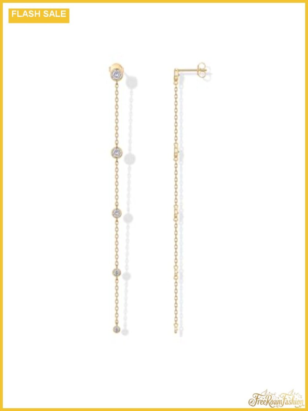 14K Gold Plated Station Linear Dangle Earrings - 925 Silver Posts, Cubic
